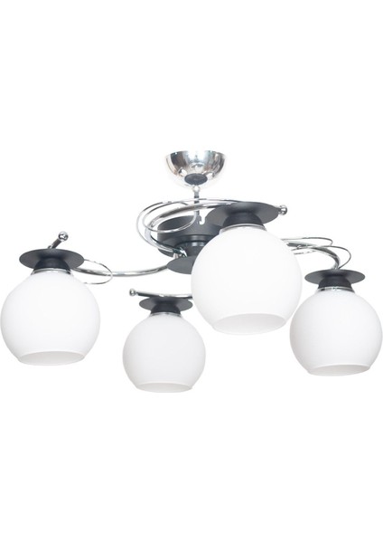 Modern Tasarım Plafonyer, Krom Siyah Kasa, Beyaz Cam, Salon, Mutfak, Yatak Odası, 4 Lü Avize