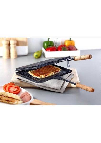 Granıt Efektli Döküm Ocak Üstü Tost Makinesi, Şık ve Dayanıklı Tasarım