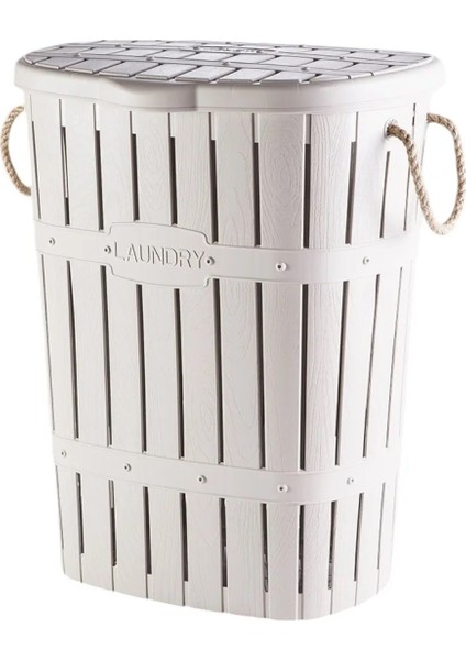 Ahşap Görünümlü Halatlı Çok Amaçlı Sepet Krem