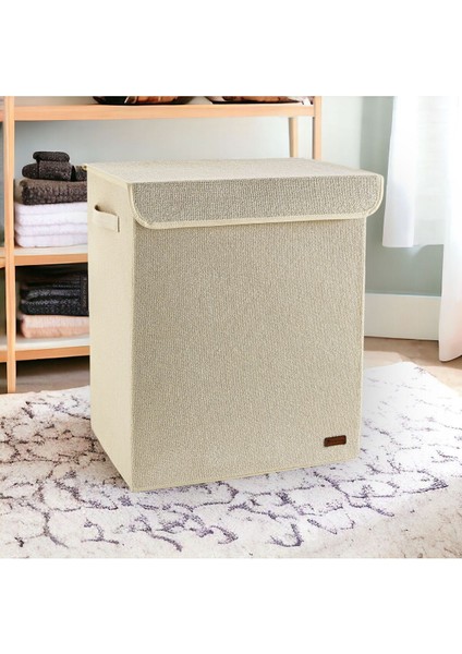 Bej Havlu Kumaş Kapaklı Çok Amaçlı Saklama Kutusu 40X50X30