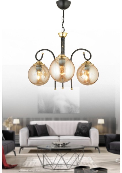 Şık 3’lü Bal Glop Camlı Aşağı Bakan Lüks Avize, Modern ve Zarif Tasarım