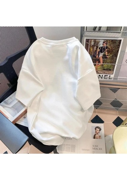 Y2K Retro Karikatür Kedi Baskılı Beyaz Unisex Oversize T-Shirt fırsatları