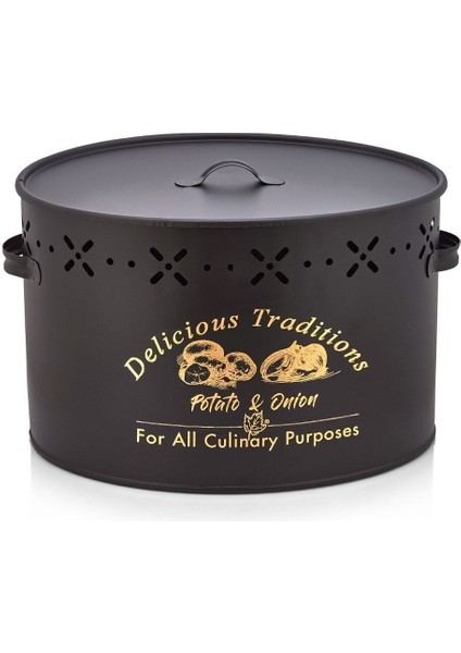 Siyah Metal Bölmeli Patates ve Soğan Saklama Kabı 18 Lt