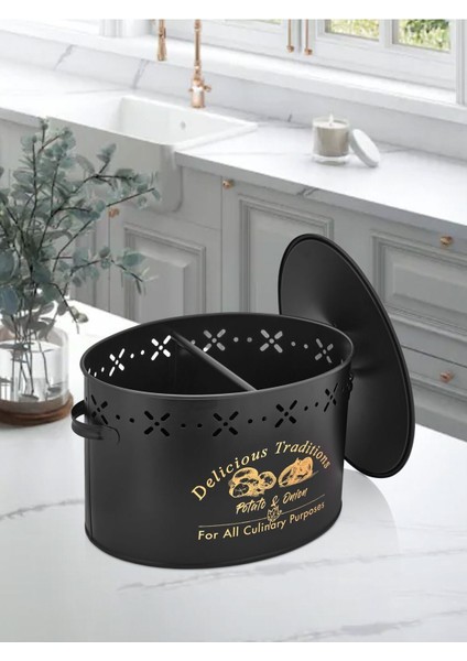 Siyah Metal Bölmeli Patates ve Soğan Saklama Kabı 18 Lt fırsatları