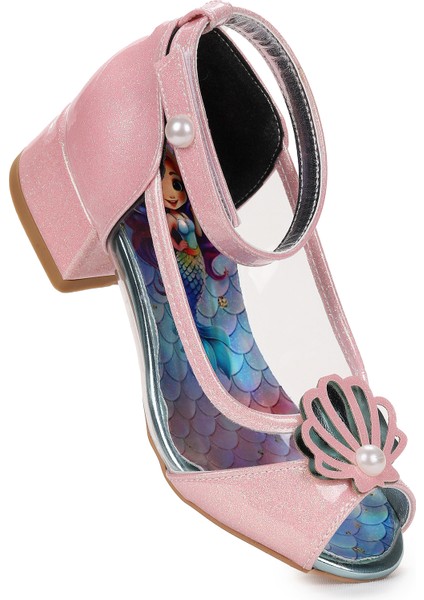 Deniz Kızı Şeffaf Burnu Açık Kız Çocuk Topuklu Abiye Ayakkabı