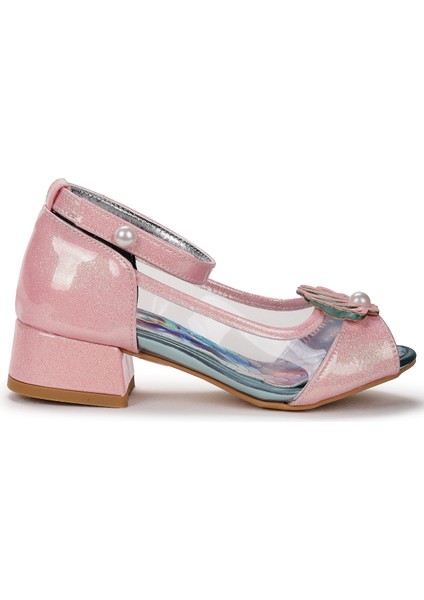 Deniz Kızı Şeffaf Burnu Açık Kız Çocuk Topuklu Abiye Ayakkabı modelleri