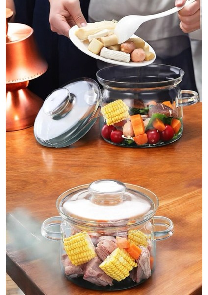 Borosilikat Cam Tencere 2 Litre, Sağlıklı ve Dayanıklı, Beyaz Renk