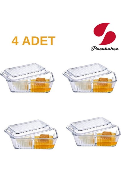4'lü Cam Saklama Kabı, Bölmeli, Erzak ve Bakliyat Için Ideal, 480 Cc, Turuncu Renk