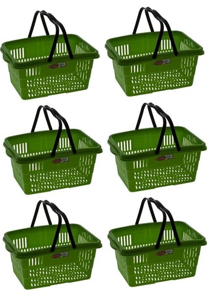 SY-2260 Çift Saplı Plastik Market Taşıma Sepeti Yeşil 6 Adet