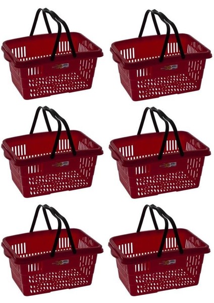 SY-2260 Çift Saplı Plastik Market Taşıma Sepeti Kırmızı 6 Adet