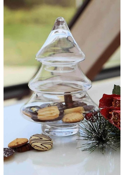 Çam Ağacı Şeklinde Cam Kurabiyelik ve Şekerlik, 24X15CM, Beyaz