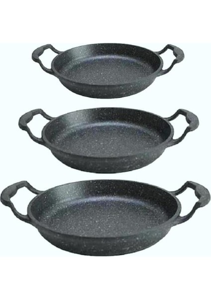 Döküm Granit 3'lü Kapaksız Sahan Seti, 18-22 Cm, Şık ve Dayanıklı Mutfak Gereci