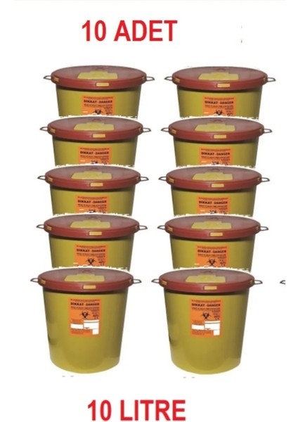 10 Adet Plastik Tıbbi Atık Kutusu, 10 Litre, Kilitli Kapak, Sarı Renk fiyatları