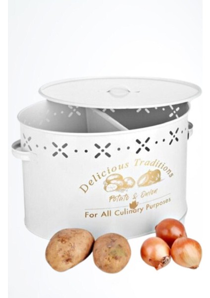 Büyük Boy Bölmeli Metal Patates ve Soğan Sepeti, 18 Lt, Beyaz Renk modelleri