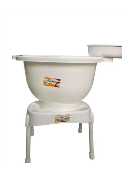 Büyük Beyaz Plastik Kurna ve Tabure Seti, Hamam ve Banyo Için Uygun