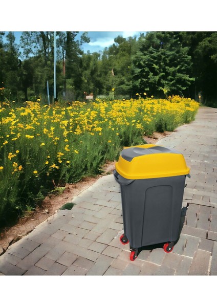 50 Lt Tekerlekli Çöp Kovası Antrasit Gövde Sarı Kapak modelleri