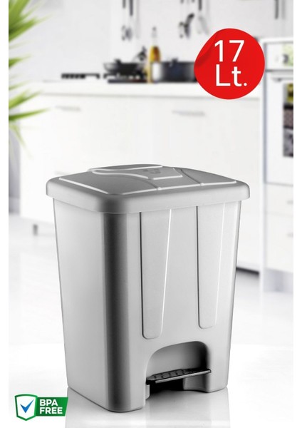 17 Lt. Iç Kovalı Gri Çöp Kovası, Pratik ve Şık Tasarım