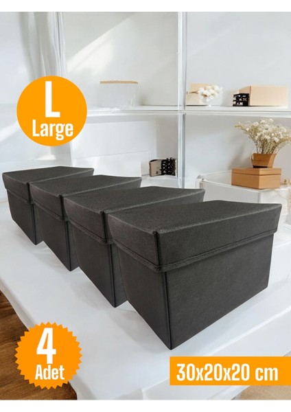 4'lü Siyah Kapaklı Çok Amaçlı Dolap Içi Saklama Kutusu 30X20X20 cm