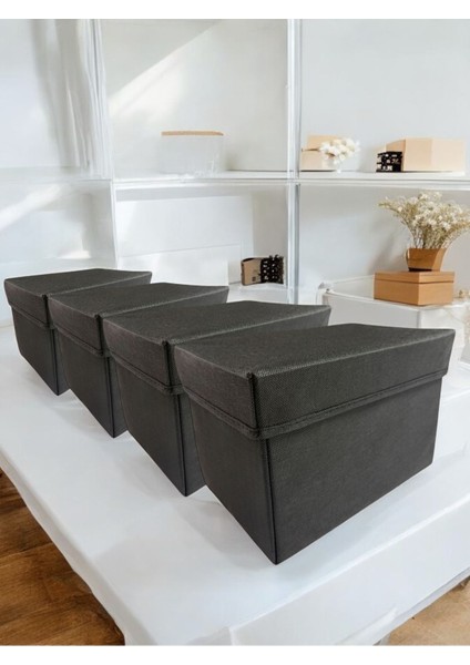 4'lü Siyah Kapaklı Çok Amaçlı Dolap Içi Saklama Kutusu 30X20X20 cm fiyatları