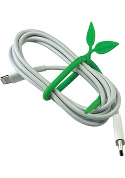 Yeşil Yaprak Tasarımlı Silikon Poşet ve Kablo Bağlayıcı Seti, 17 Cm, 5'li modelleri