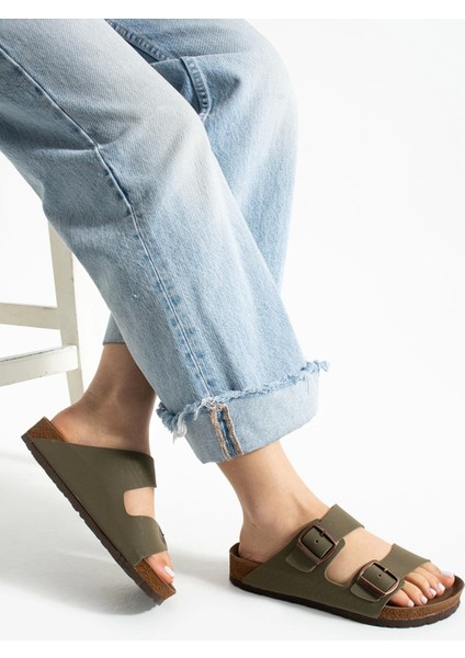 Fuga Comfort Haki Unisex Tokalı Terlik – Ortopedik, Hafif, Kaymaz Taban