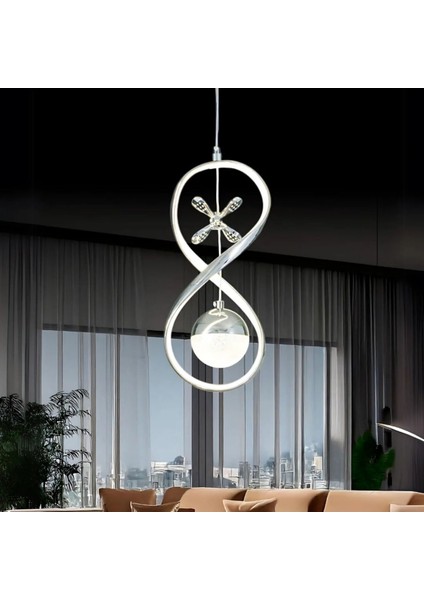 3 Renk Ledli Modern Sarkıt Avize, Krom Kaplama, Şık ve Özel Tasarım, Gri Renk