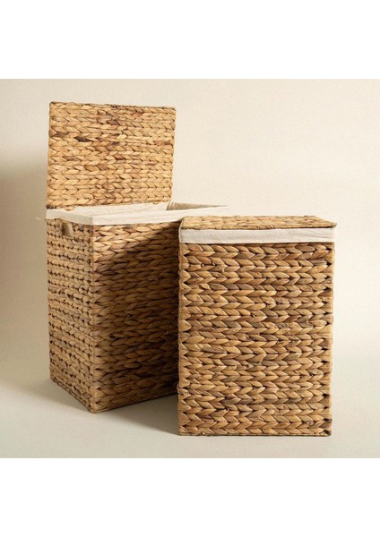 Bej Dikdörtgen Örgülü Hasır Çamaşır Sepeti, 45X35X54 cm modelleri