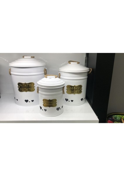 3'lü Beyaz Ferforje Saklama Kutusu Seti, Patates, Soğan, Sarımsak Için Ideal fiyatları