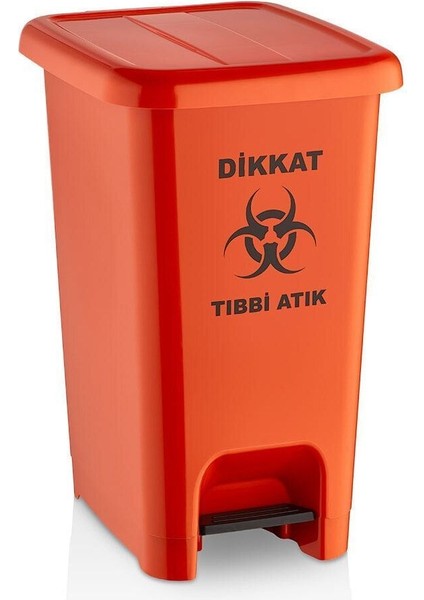 Turuncu Slim Pedallı 30 Lt Tıbbi Atık Çöp Kovası