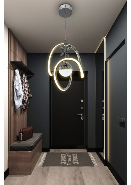 Çok Renkli Modern Sarkıt LED Avize, Kumandalı, Krom, Tek Toplu Tasarım