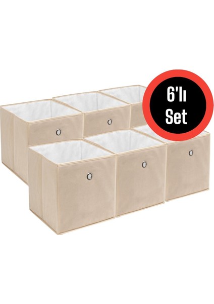Bej 6'lı Kapaksız Saklama Kutusu Sepet Organizer 30X30X30CM