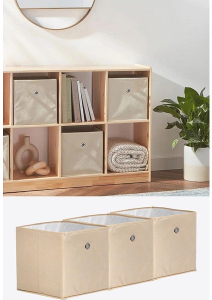 Bej 6'lı Kapaksız Saklama Kutusu Sepet Organizer 30X30X30CM