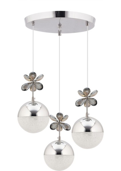 3'lü Krom Sarkıt LED Avize, Renk Modu, Kristal Taşlı, Modern Tasarım fiyatları