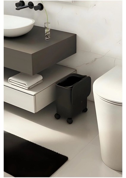 15 Litre Çok Renkli Tekerlekli Kapaklı Çöp Kovası, Banyo, Mutfak ve Ofis Kullanımı