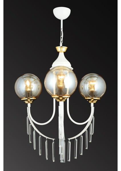 Şık 3'lü Bal Glop Cam Avize, Yukarı Bakan Kristal Taş Detaylı Aydınlatma fiyatları