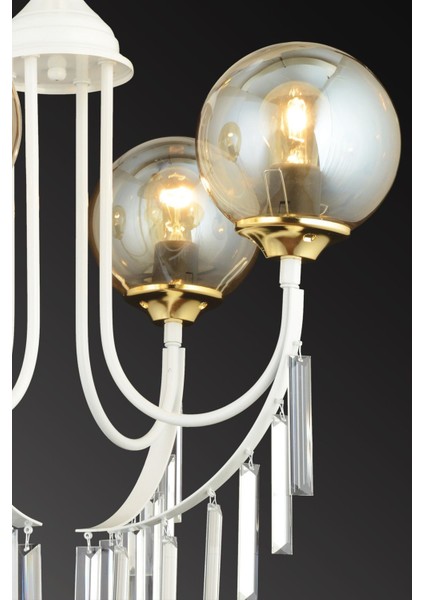 Şık 3'lü Bal Glop Cam Avize, Yukarı Bakan Kristal Taş Detaylı Aydınlatma modelleri