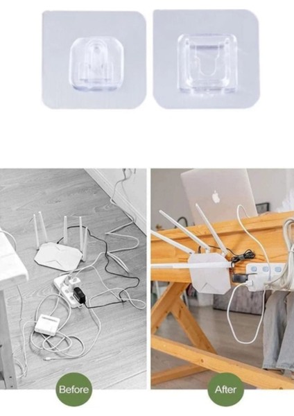 Şeffaf Çift Taraflı Yapışkanlı Geçmeli Eşya Sabitleme Klipsi, Duvar Kancası