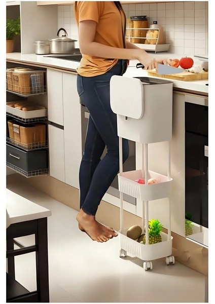 15 Litre Çift Raf Tekerlekli Kapaklı Banyo ve Mutfak Çöp Kovası modelleri