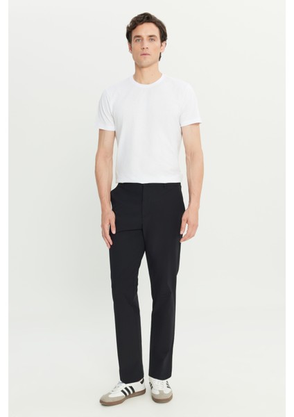 Regular Fit Normal Kesim Lastik Bel Detaylı Siyah Chino Pantolon