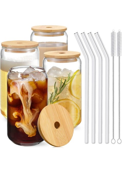 4'lü Isıya Dayanıklı Ahşap Kapaklı Cam Bardak Seti, Pipet ve Temizlik Fırçası Içerir fiyatları
