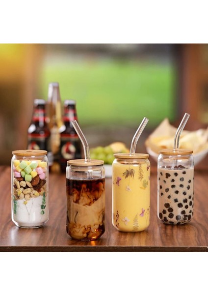 4'lü Isıya Dayanıklı Ahşap Kapaklı Cam Bardak Seti, Pipet ve Temizlik Fırçası Içerir fırsatları