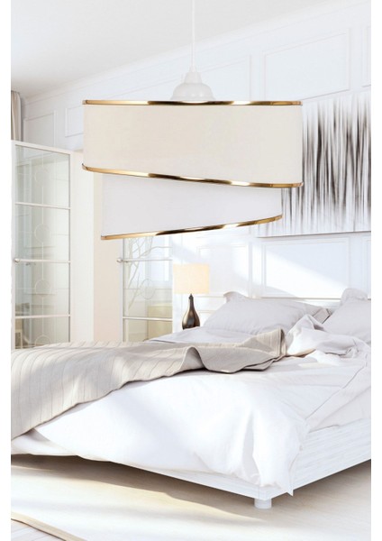 Şeritli Krem Sarkıt Avize ve Gold Ayaklı Abajur Seti Yatak Odası Dekorasyonu fırsatları