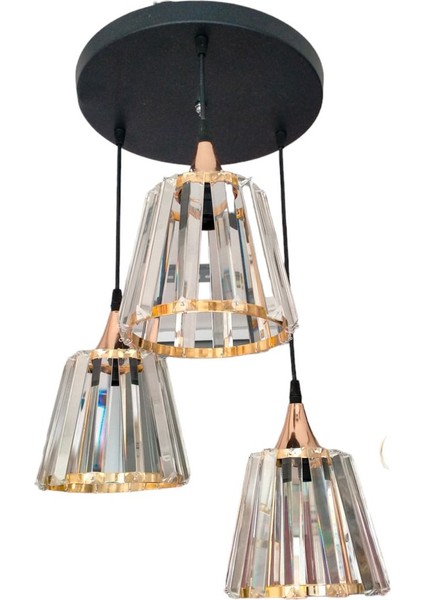 Şık Kristal 3'lü Taşlı Sarkıt Avize, Modern ve Zarif Tasarım, Ev Dekoru Için Ideal