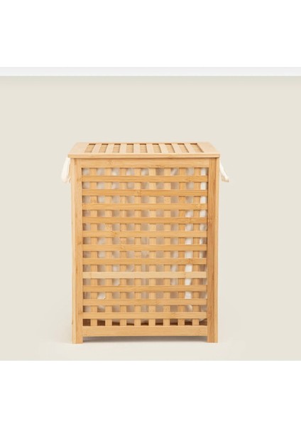 Şık ve Doğal Bambu Hasır Çamaşır Sepeti, 60X40 Cm, Bej Renk Seçeneğiyle.