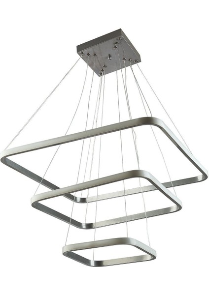 Modern Kare Ledli Üçlü Avize, Gri, Şık ve Şık Aydınlatma Seçeneği