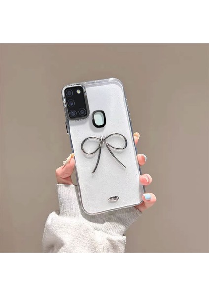 Samsung Galaxy A21S Uyumlu Kılıf Zebana Bow Silikon Kılıf Şeffaf