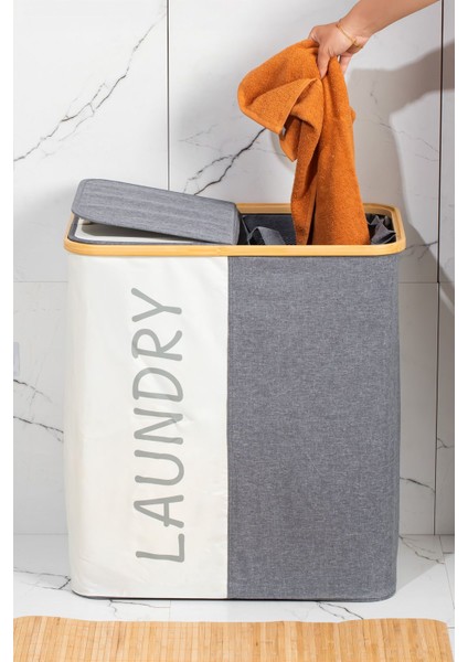 Bambu 2 Bölmeli Banyo Çamaşır Sepeti, 59X53,5 Cm, Şık ve Fonksiyonel Düzenleyici fırsatları