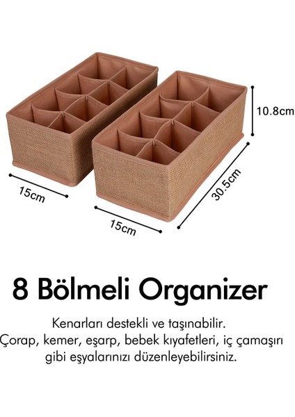 Kahverengi 2'li Jüt 8 Bölmeli Çocuk Odası Dolap Içi Düzenleyici fırsatları