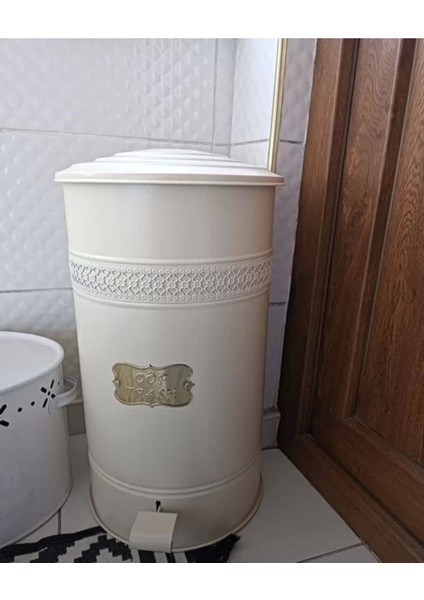 Metal Galvaniz Kapaklı Çöp Kovası, 16 Lt, Mutfak ve Banyo Için, Krem Renk modelleri