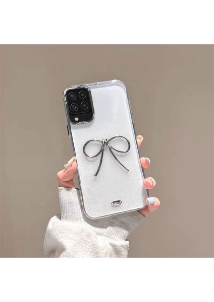 Samsung Galaxy A12 Uyumlu Kılıf Zebana Bow Silikon Kılıf Şeffaf